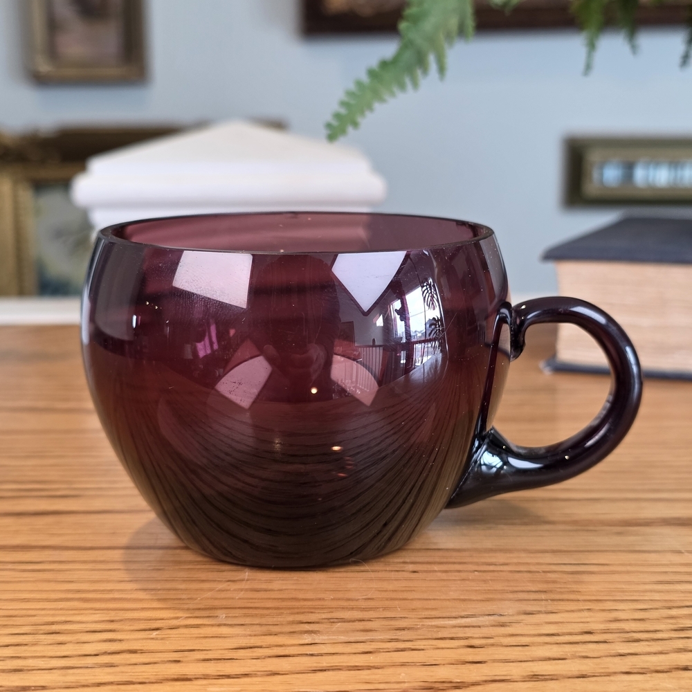 Vintage Amethyst Purple Glass Mug - 3" Mid-Century Modern Rounded Teacup Dish